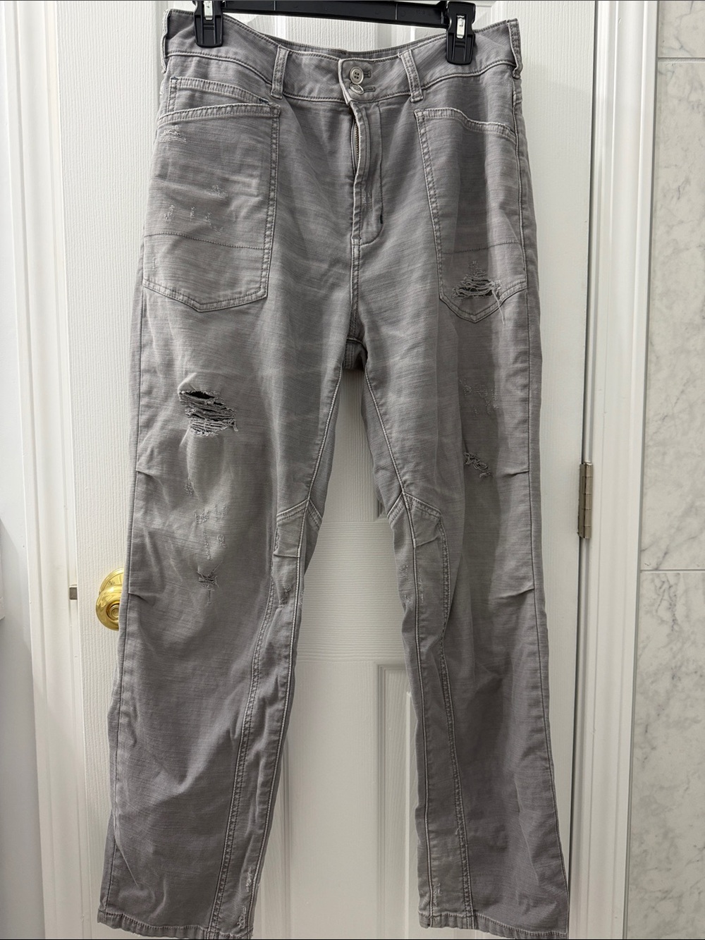 Pilcro Women's Light Gray Boyfriend Jeans with Distressed Details